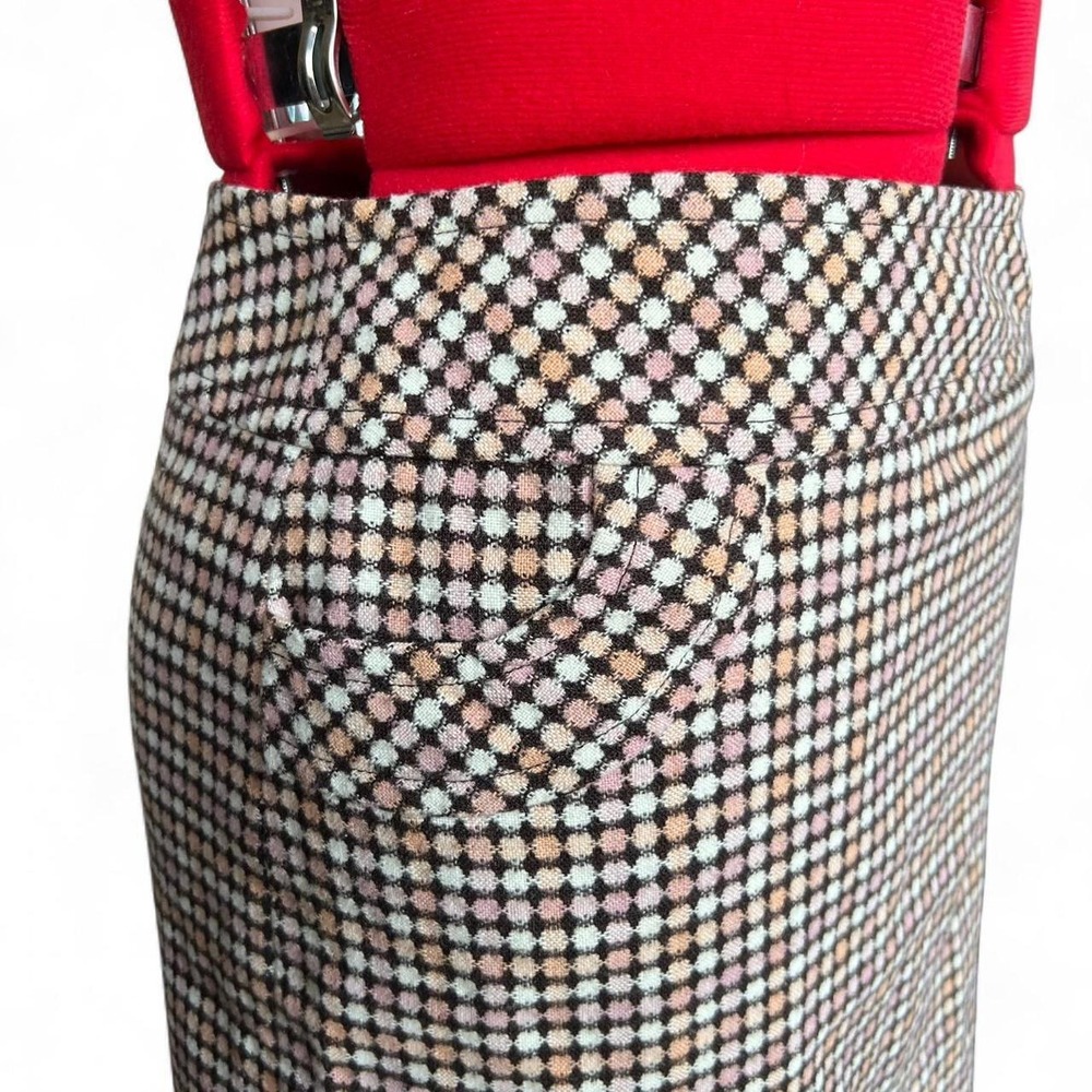Loft Wool Blend 70s Inspired Geometric Pink & Brown Mini Skirt Pockets Zip - Picture 3 of 8